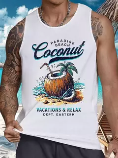 Imagem do Camisola regata sem mangas estilo havaiano masculina, top casual diário, moda praia ao ar livre, gola redonda, verão, novo, 2022