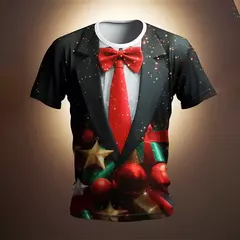 Feliz Natal dos homens camiseta estampada, mangas curtas, top Harajuku unissex, camiseta gráfica de Papai Noel, moda 3D na internet