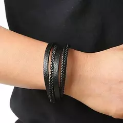 Pulseiras de couro da moda masculinas de aço inoxidável multicamadas pulseiras de corda trançada para pulseiras masculinas joias na internet
