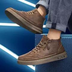 Bates de homens Bates de inverno de alto nível de couro sapatos de algodão de moda Bates de tornozelo de moda Bates de negócios casuais sapatos de ar livre Bates de homens Novos sapatos planos tendência de Khaki - Wolf Magazine