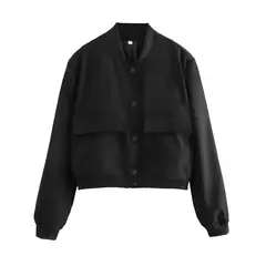 TRAF-Jaqueta bomber feminina de manga comprida com bolsos, casacos vintage, botão frontal, casacos casuais femininos, tops chiques, moda - Wolf Magazine