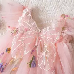 Vestido de malha bordado feminino, Alça de fada, Asas de arco traseiro, Princesa, Aniversário, Doces Bebés, Verão - loja online