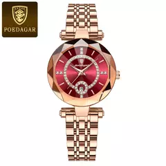 POEDAGAR-Relógio de Luxo Feminino, Alta Qualidade, Diamante, Quartzo, Impermeável, Data, Aço Inoxidável, Senhoras Relógios, Caixa Incluída - loja online