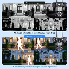 10K 20MP Câmera externa WiFi de segurança doméstica 4 lentes 4 tela 360 ° Proteção sem fio da segurança da câmera do PTZ da vigilância do CCTV do zumbido 16X - loja online