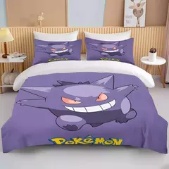 Pokémon Pikachu Bulbasaur Conjunto de cama macio impresso, Capa de edredão, 1 Capa de edredão, 2 Fronhas, Adultos e Crianças, Luxo