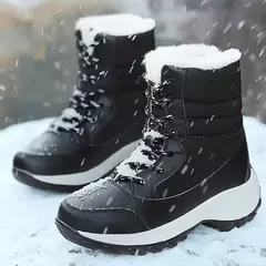 Botas de neve de plataforma antiderrapante para mulheres, Ankle Boots de pele quente, Cunhas impermeáveis, Botas altas para coxa, Sapatos de inverno - loja online
