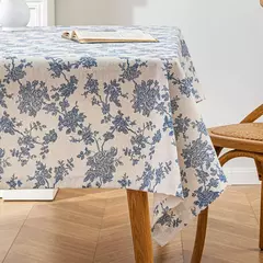 Imagem do Toalha de linho de algodão vintage com padrão floral, toalha de mesa com borla, tampa lavável para jantar, piquenique