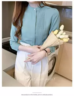 Primavera verão moda cor sólida camisa feminina de manga longa comutando irregular botão chiffon topo feminino camisa branca das mulheres c028 - loja online