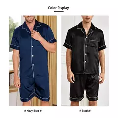 Conjunto de pijamas de manga curta masculino, camisa e shorts de botão, pijamas, bolsos, roupa de verão - loja online