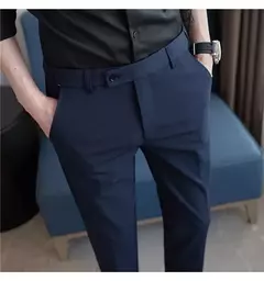 Calça de terno quente de pelúcia masculina, calça monocromática, cintura elástica, formal, negócios, fina, escritório, social, vestido, outono, inverno, 2023 - loja online
