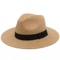Chapéu Panamá de palha natural de aba larga para homens e mulheres, proteção UV, Fedora, chapéu de sol, verão de praia, atacado, tamanho grande, 56-58, 59-60cm, novo