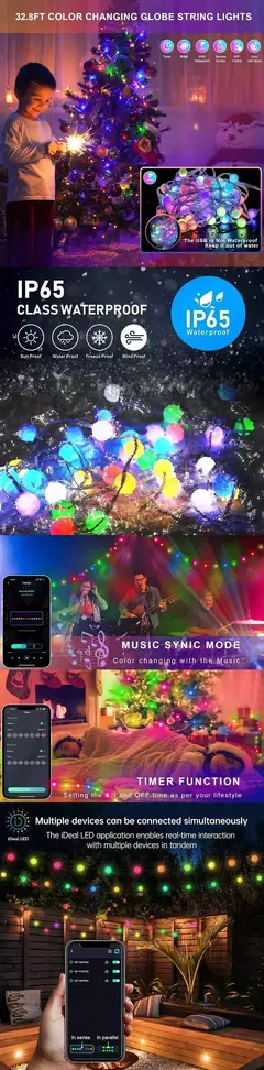Cordas de iluminação led fada à prova dwaterproof água bolha bola lâmpada bluetooth app controle remoto usb controlador música sonho cor natal - Wolf Magazine