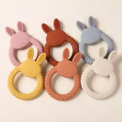 Bebê silicone dentição anel, coelho dos desenhos animados, roedor, comestível, acessórios diy, brinquedos molares, chocalho, 1pc