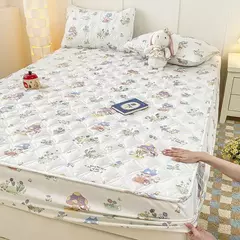 Capa de cama acolchoada estilo floral colcha colchão elástico protertor engrossar roupa de cama rsilençóis para casa (sem fronha) - loja online