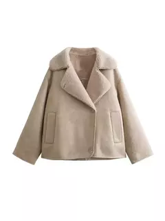 Jaquetas grossas de couro falso femininas, casacos com mistura de lã quente, jaqueta de pelúcia demi-estação, outerwear, outono, inverno, 2024 - loja online