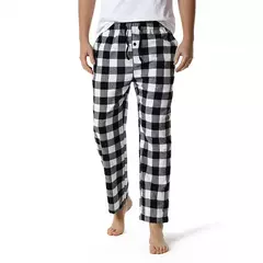 Branco preto xadrez pijama calças inferiores homens relaxando confortável macio algodão flanela casa wear respirável flanela pijama homme - Wolf Magazine
