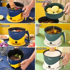Máquina de cozinhar elétrica doméstica, 1-2 pessoas, panela quente, única, dupla camada, panela antiaderente, panela de arroz multifuncional