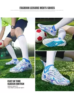 Imagem do Sapatos de futebol respiráveis dos homens botas de futebol de pico longo das mulheres das crianças jovens esportes bola sapatos competição calçado de treinamento