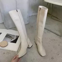Botas de couro PU na altura do joelho com salto grosso para mulheres, botas longas quentes, sapatos femininos, zíper macio, moda inverno 2023 - Wolf Magazine