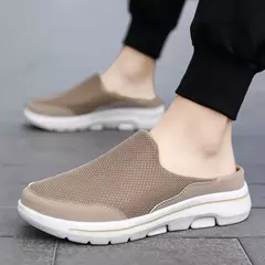 Mocassins de malha casuais masculinos, cor sólida, sapatos de encalço, flats de casal de verão, meio chinelos, tamanho grande na internet
