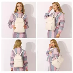 Mochila Zency-Anti-Roubo de Couro Feminina, Mochila de Grande Capacidade, Bolsa Designer de Viagem, Couro Branco, Qualidade, Elegante, A ++ na internet