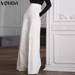 Vonda-Calça de perna larga, cintura alta com zíper, calça palazzo comprida, monocromática, elegante, escritório, moda, casual, verão, 2022 - Wolf Magazine