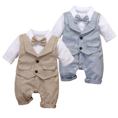 Vestido de aniversário formal para crianças, roupa xadrez infantil, macacão de colete recém-nascido, roupa de aniversário de bebê, terno de algodão 3-24m na internet