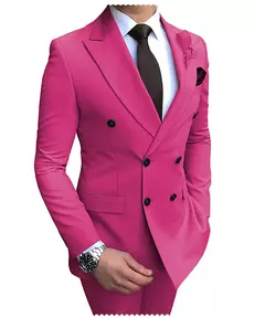 2024 novo terno masculino bege 2 peças duplo breasted notch lapela plana fino ajuste casual smoking para casamento (blazer + calças) - comprar online
