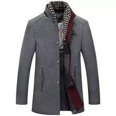 Casaco de lã quente grosso masculino, casacos casuais inteligentes, gola alta, cachecol destacável, moda Exterior, outono, inverno