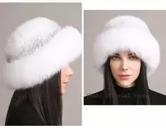 Chapéu de pele de vison genuíno para mulheres gorro de malha natural de luxo chapéu de malha artesanal pele de raposa real moda inverno quente, novo - loja online