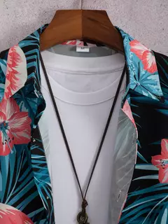 Imagem do Camisa havaiana estampada geométrica masculina, blusa de praia de peito único, tops de manga curta, roupa de feriado masculina, moda flor, 2023