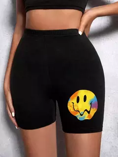 Meia-calça curta feminina casual fitness, amor engraçado, estampas gráficas de rosto sorridente, leggings elásticas altas, roupas esportivas femininas finas e macias - comprar online