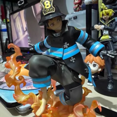 Imagem do 16cm shinra kusakabe figura anime força de fogo efeito especial sangue desktop boneca modelo golfe brinquedo presente coleção ornamentos pvc