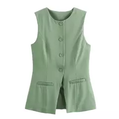 Imagem do TRAF-Colete de botões sem mangas feminino, jaquetas de verão, colete rosa, streetwear, blusa de moda feminina, branco, 2022