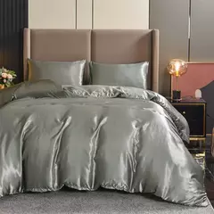 Luxo Satin Duvet Cover Set, conjuntos de cama, seda rica, sedosa, macio, sólido, sem rugas, Sexy Honeymoon, Queen Black Series, 3pcs - comprar online