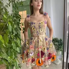 2024 novas roupas femininas europeu americano cross-border amazon estação independente bordado flor envoltório vestido sexy