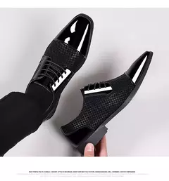 Tendência clássico masculino vestido sapatos para homens oxfords sapatos de couro patente rendas até formal couro preto festa de casamento shoes2023 - comprar online