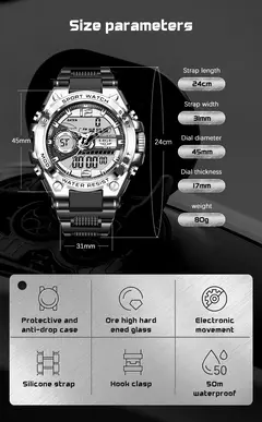 LIGE-Relógio Militar Impermeável Masculino, Digital 50m, Relógio de Pulso, LED, Quartzo, Relógio, Esporte, Masculino, Relógios Grandes - loja online