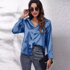 Blusa cetim manga comprida feminina, camisa de seda, tops soltos, streetwear elegante, roupas de primavera e outono na internet