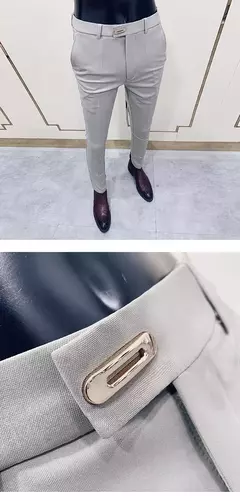 Calças justas de estiramento formal masculinas, calças casuais, roupa de cor sólida, calças de terno fashion - comprar online