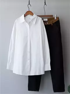 Syiwidii-Blusas grandes de manga comprida feminina, com botões, solta, casual, algodão, branco, tops elegantes, moda, 100%, 2024 - comprar online