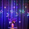 Impermeável LED Cortina String Fada Luz, Lâmpadas, Guirlanda, Piscando, Fada, Lua, Estrela, Ao ar livre, Jardim, Decoração de Natal, 220V, 3,5 m