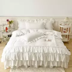 Microfibra cama Duvet Cover Set, Ruffle Duvet Cover, Rainha Gêmea, 100% Lavado, gasto Chic Farmhouse Pillow Shams, 3Pcs - comprar online
