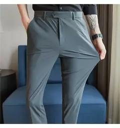 Calça elástica de seda gelada masculina, alta qualidade, respirável, casual, de negócios, escritório, social, primavera, verão, 2022 - comprar online