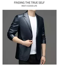 Outono novo casaco de couro masculino terno lapela negócios casual jaqueta de couro masculino - comprar online