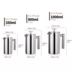 Máquina de café francesa de aço inoxidável, cafeteira isolada, parede dupla, 350ml, 800ml, 1000ml na internet