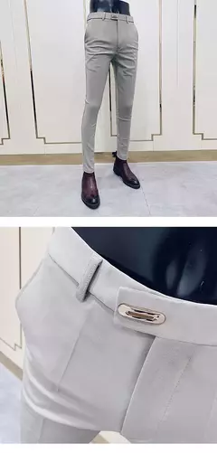 Calças justas de estiramento formal masculinas, calças casuais, roupa de cor sólida, calças de terno fashion - comprar online