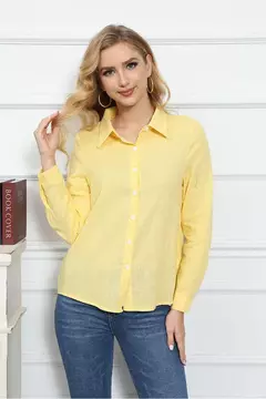 Lazer Branco Amarelo Camisas Botão Lapela Cardigan Top Lady Loose Long Sleeve Oversized Camisa Mulheres Blusas Outono Blusas Mujer