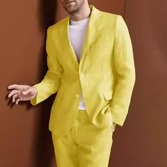 Fato elegante de casamento completo masculino, conjunto de roupa de linho masculino, trajes masculinos, formal e clássico, 2 peças na internet