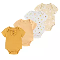 Macacão de algodão estampado para recém-nascidos, macacão manga curta, roupas de bebê menino e menina, 0-12m, 4 peças, verão